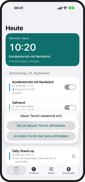 Einstellungen für Serientermine.
