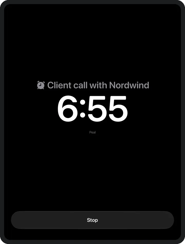 An alarm from Peal full screen on iPad.