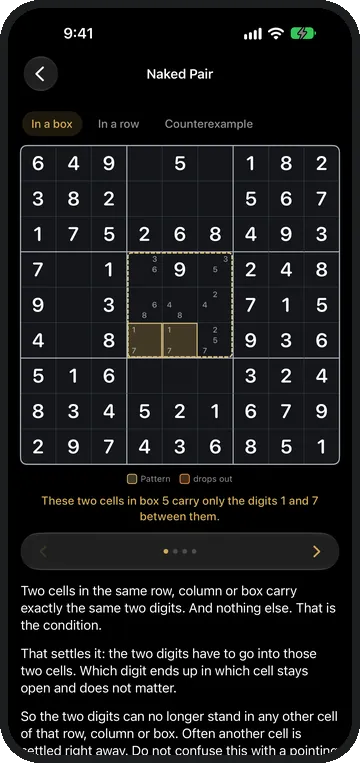A lesson shows the technique step by step on a real board.